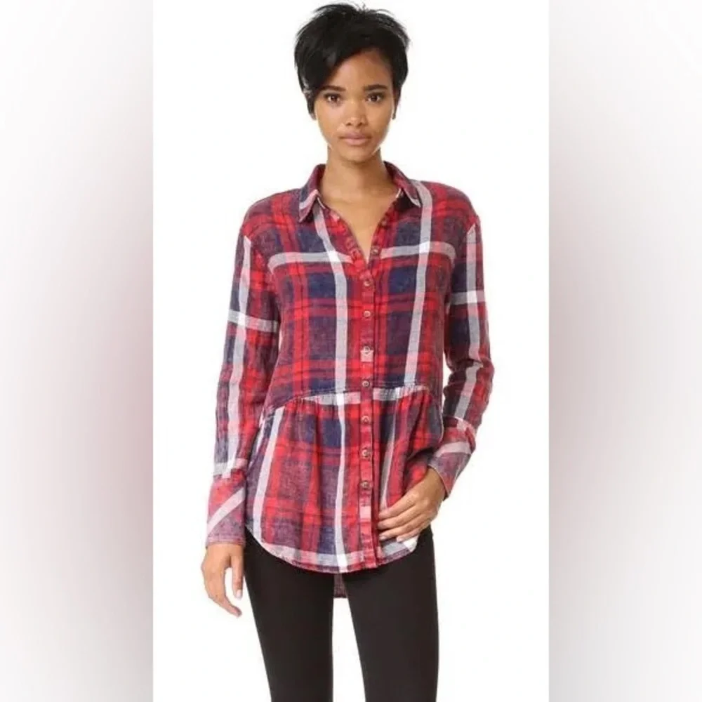 Free People Easy Street Plaid Button Up 💕